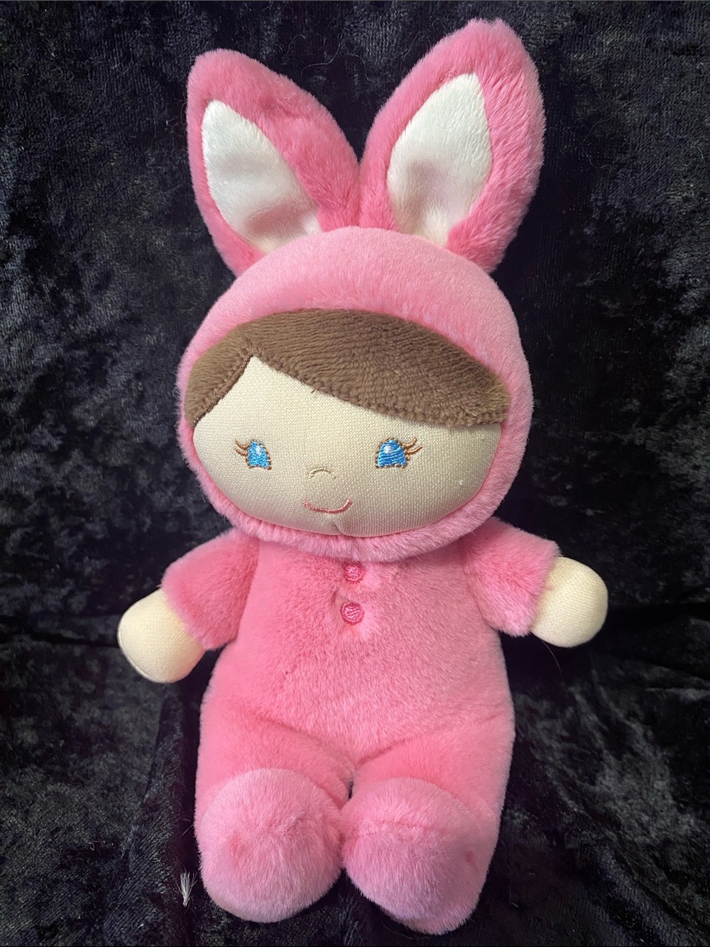 Gund Pink Bunny Plush Doll with Brown Hair and Blue Eyes